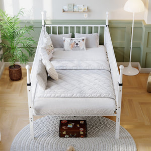 English Elm Metal Twin Over Bunk Bed Powder Coated Frame for Dormitory or Shared Room White W3752P464704