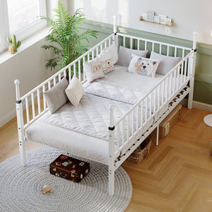 English Elm Metal Twin Over Bunk Bed Powder Coated Frame for Dormitory or Shared Room White W3752P464704