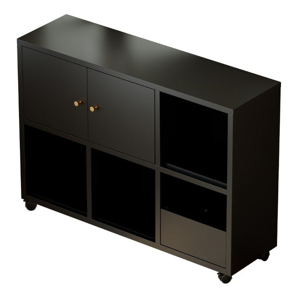 English Elm Rolling Iron Storage Cabinet with Swivel Casters Open Cubbies and Drawer for Playroom W3752P464717