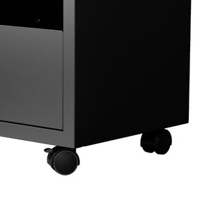 English Elm Rolling Iron Storage Cabinet with Swivel Casters Open Cubbies and Drawer for Playroom W3752P464717