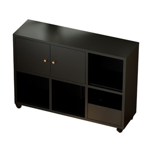 English Elm Rolling Iron Storage Cabinet with Swivel Casters Open Cubbies and Drawer for Playroom W3752P464717