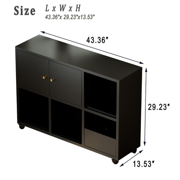 English Elm Rolling Iron Storage Cabinet with Swivel Casters Open Cubbies and Drawer for Playroom W3752P464717