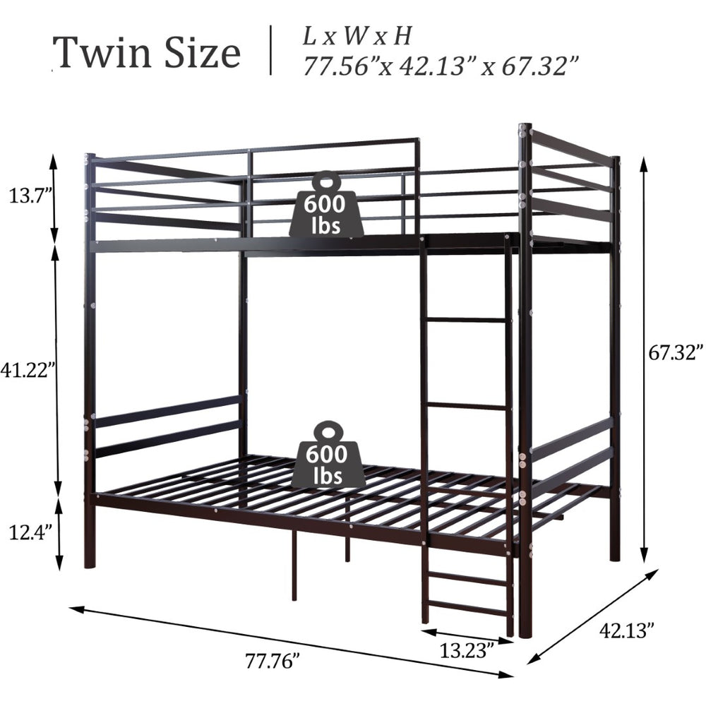 English Elm Bunk Beds Twin Over Iron Frame with Guardrail Ladder Matte Black Teen Guest Room W3752P499391