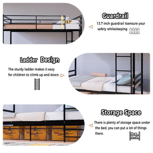 English Elm Bunk Beds Twin Over Iron Frame with Guardrail Ladder Matte Black Teen Guest Room W3752P499391
