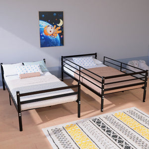 English Elm Bunk Beds Twin Over Iron Frame with Guardrail Ladder Matte Black Teen Guest Room W3752P499391