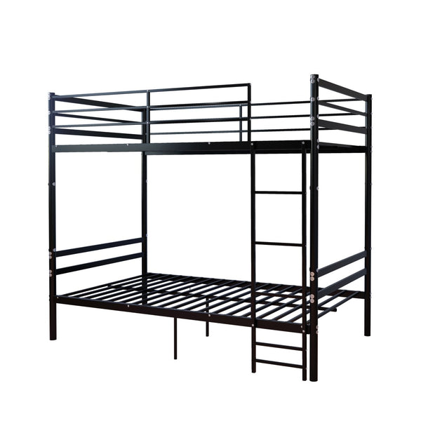 English Elm Bunk Beds Twin Over Iron Frame with Guardrail Ladder Matte Black Teen Guest Room W3752P499391