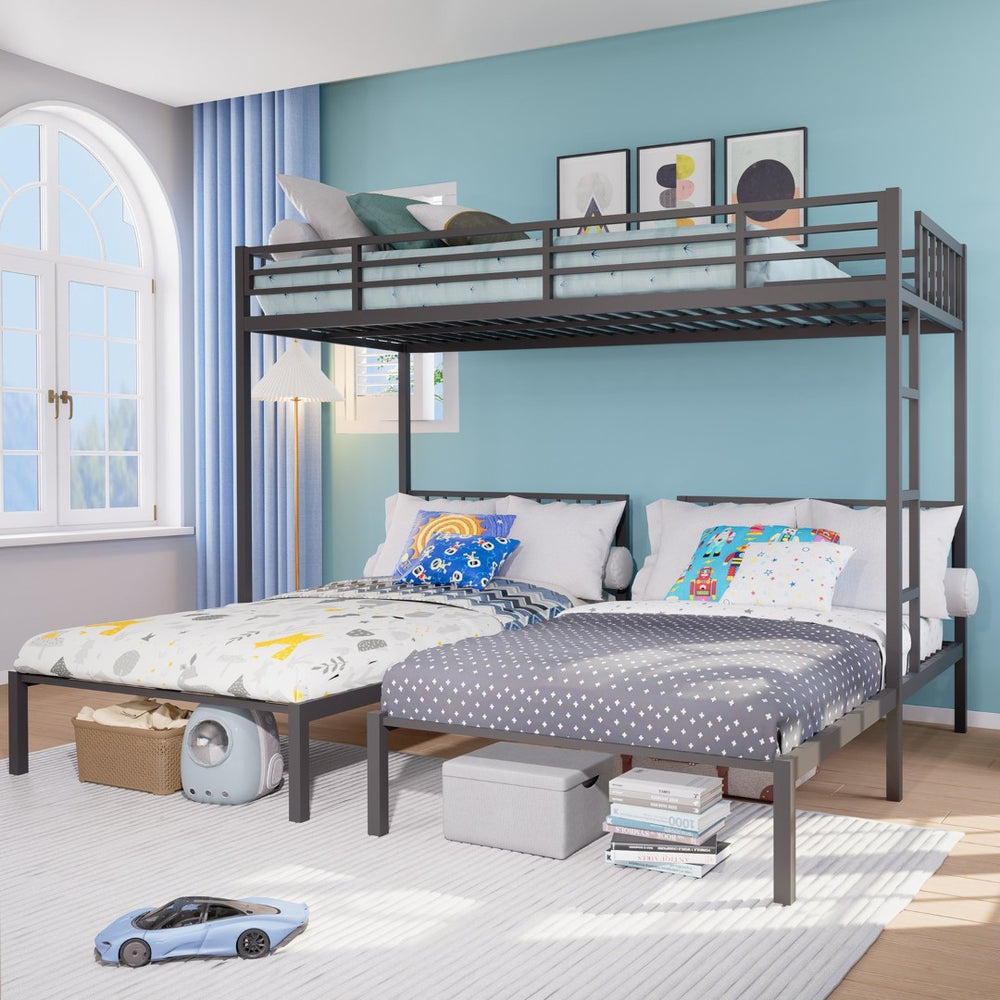 English Elm Triple Bunk Bed Kids Powder Coated Steel Frame Separates Into Three Twin Sleepers W3752S00011