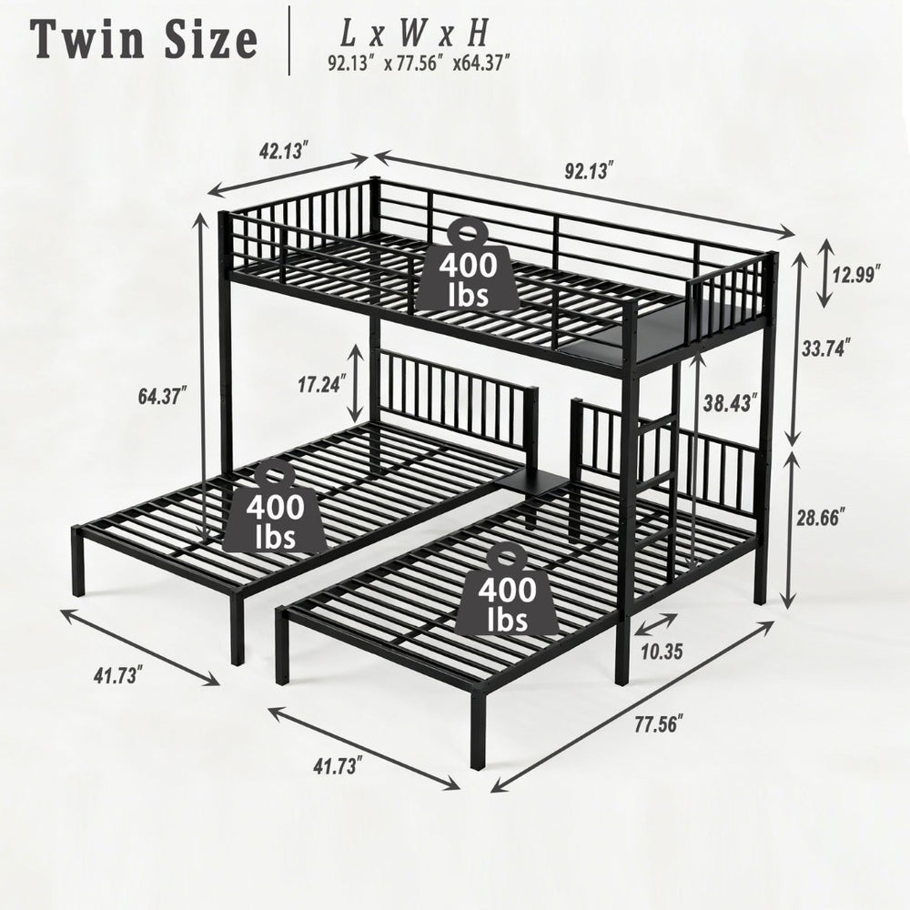 English Elm Triple Bunk Bed Kids Powder Coated Steel Frame Separates Into Three Twin Sleepers W3752S00011