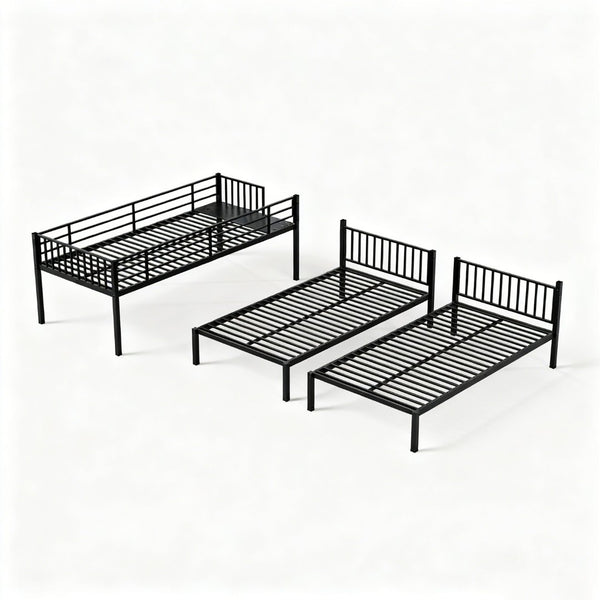 English Elm Triple Bunk Bed Kids Powder Coated Steel Frame Separates Into Three Twin Sleepers W3752S00011