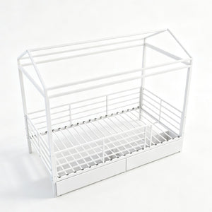 English Elm Twin House Frame Steel Bed for Kids with Storage Drawers Play Tent Guardrails W3752S00021