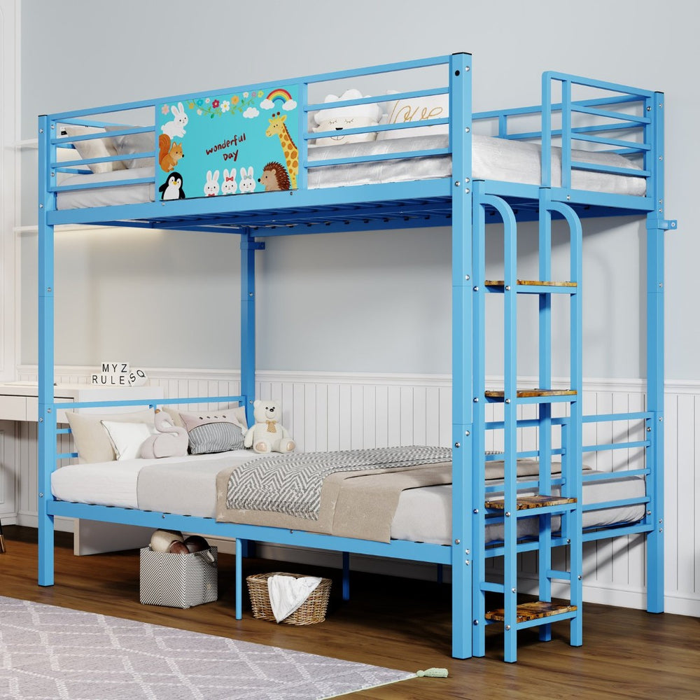 English Elm Twin Over Metal Bunk Bed with Safety Rails Ladder and Slats for Kids Shared Rooms W3752S00024