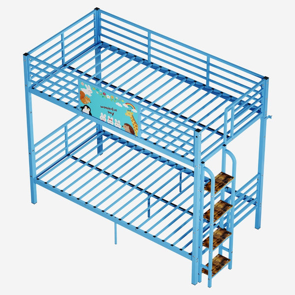 English Elm Twin Over Metal Bunk Bed with Safety Rails Ladder and Slats for Kids Shared Rooms W3752S00024