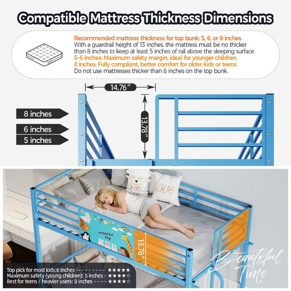 English Elm Twin Over Metal Bunk Bed with Safety Rails Ladder and Slats for Kids Shared Rooms W3752S00024