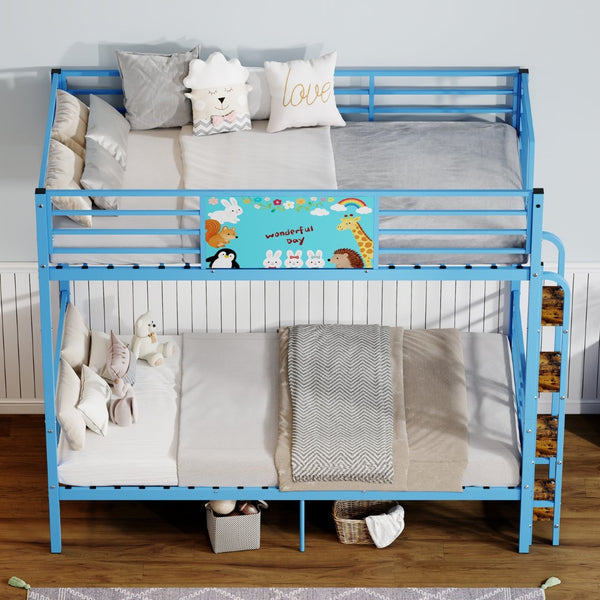 English Elm Twin Over Metal Bunk Bed with Safety Rails Ladder and Slats for Kids Shared Rooms W3752S00024