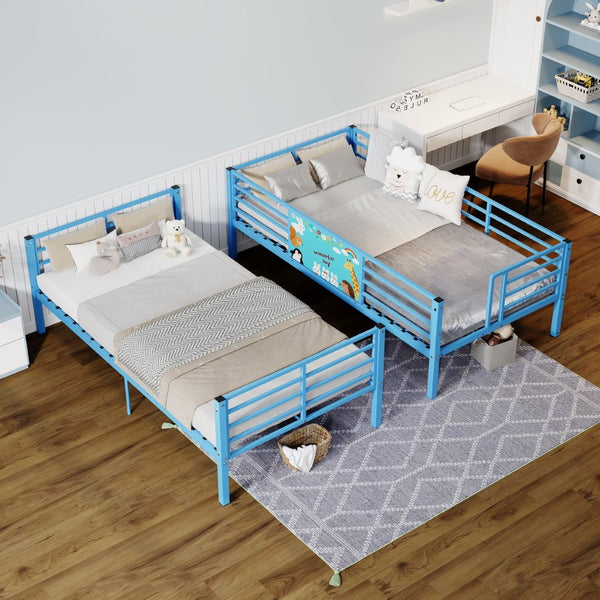 English Elm Twin Over Metal Bunk Bed with Safety Rails Ladder and Slats for Kids Shared Rooms W3752S00024
