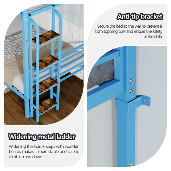 English Elm Twin Over Metal Bunk Bed with Safety Rails Ladder and Slats for Kids Shared Rooms W3752S00024