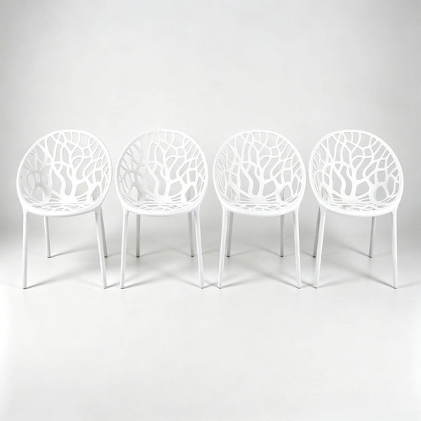 English Elm Plastic Clear Polycarbonate Shell Dining Chair Set of Four with Metal Legs Modern White W3766P509891