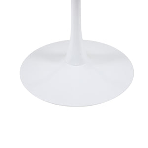 English Elm White Square Pedestal Dining Table Tulip Base Matte MDF Top Seats Three W3766P540516