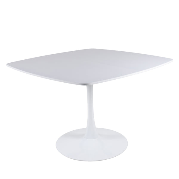 English Elm White Square Pedestal Dining Table Tulip Base Matte MDF Top Seats Three W3766P540516