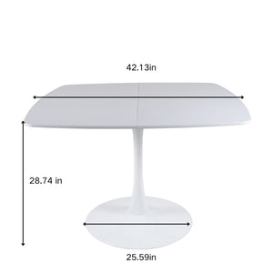 English Elm White Square Pedestal Dining Table Tulip Base Matte MDF Top Seats Three W3766P540516