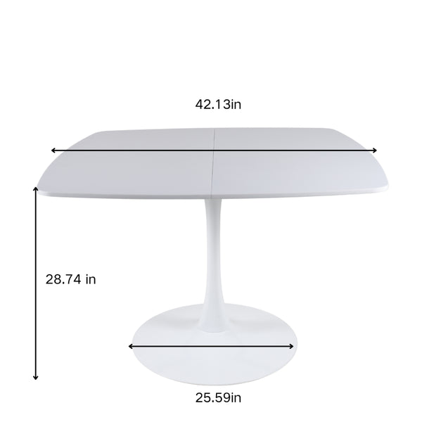 English Elm White Square Pedestal Dining Table Tulip Base Matte MDF Top Seats Three W3766P540516