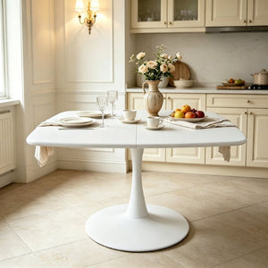 English Elm White Square Pedestal Dining Table Tulip Base Matte MDF Top Seats Three W3766P540516