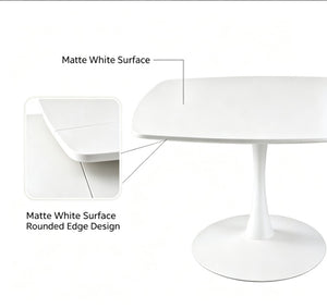 English Elm White Square Pedestal Dining Table Tulip Base Matte MDF Top Seats Three W3766P540516
