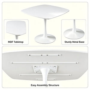 English Elm White Square Pedestal Dining Table Tulip Base Matte MDF Top Seats Three W3766P540516