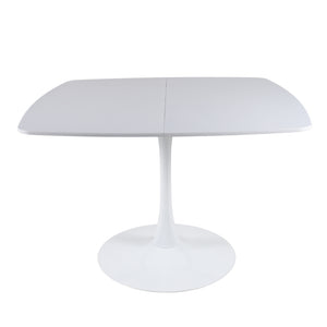 English Elm White Square Pedestal Dining Table Tulip Base Matte MDF Top Seats Three W3766P540516