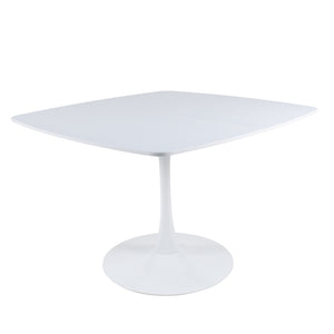 English Elm White Square Pedestal Dining Table Tulip Base Matte MDF Top Seats Three W3766P540516