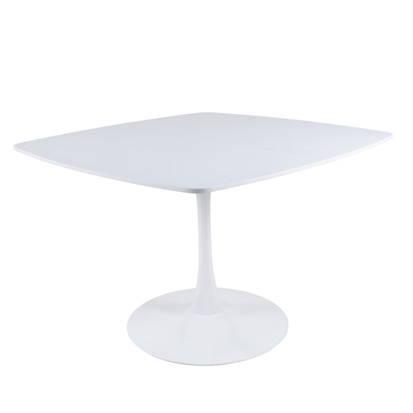 English Elm White Square Pedestal Dining Table Tulip Base Matte MDF Top Seats Three W3766P540516