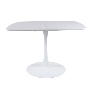 English Elm White Square Pedestal Dining Table Tulip Base Matte MDF Top Seats Three W3766P540516