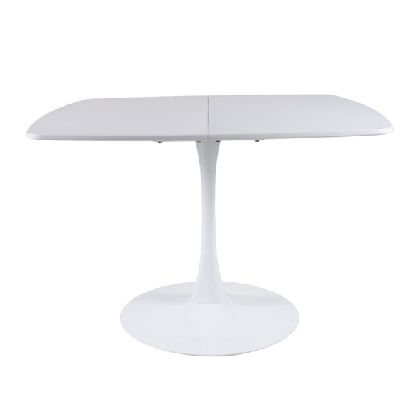 English Elm White Square Pedestal Dining Table Tulip Base Matte MDF Top Seats Three W3766P540516
