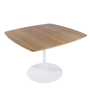 English Elm Oak Tone Square Pedestal Dining Table Tulip Metal Base Seats Three Compact Spaces W3766P540537