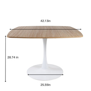 English Elm Oak Tone Square Pedestal Dining Table Tulip Metal Base Seats Three Compact Spaces W3766P540537