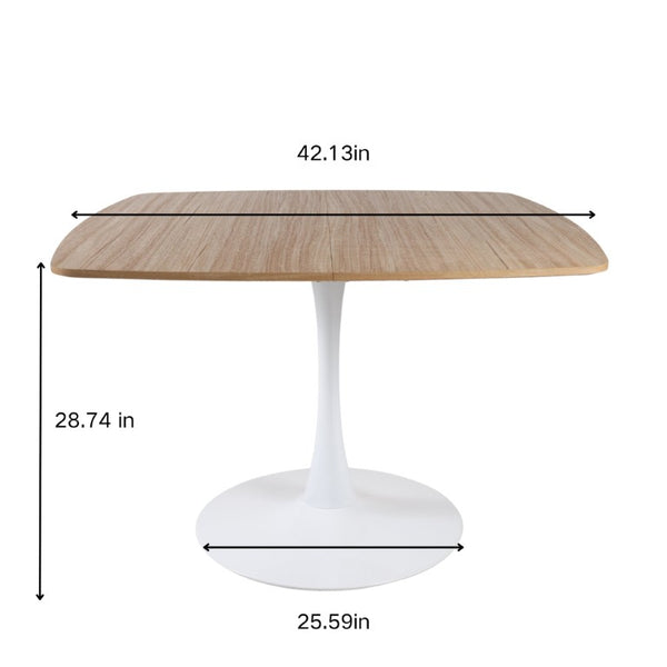 English Elm Oak Tone Square Pedestal Dining Table Tulip Metal Base Seats Three Compact Spaces W3766P540537