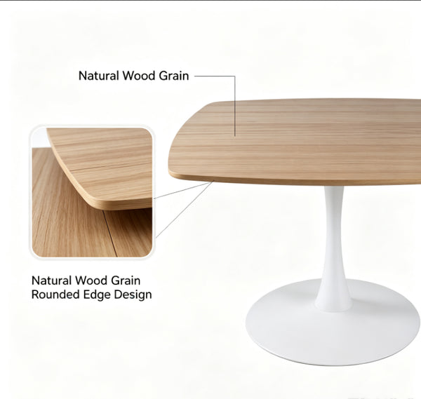 English Elm Oak Tone Square Pedestal Dining Table Tulip Metal Base Seats Three Compact Spaces W3766P540537