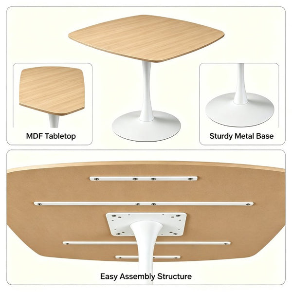 English Elm Oak Tone Square Pedestal Dining Table Tulip Metal Base Seats Three Compact Spaces W3766P540537