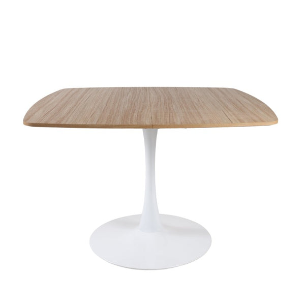 English Elm Oak Tone Square Pedestal Dining Table Tulip Metal Base Seats Three Compact Spaces W3766P540537