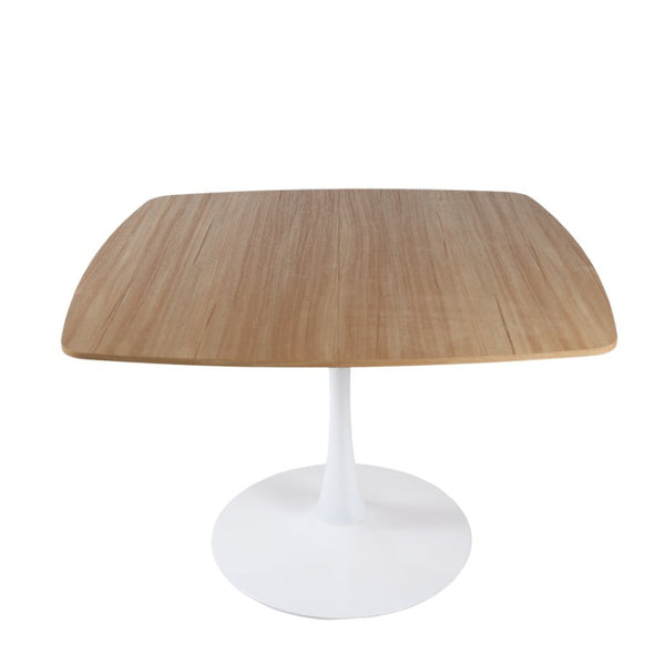 English Elm Oak Tone Square Pedestal Dining Table Tulip Metal Base Seats Three Compact Spaces W3766P540537