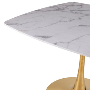 English Elm Square Pedestal Dining Table Marble Look MDF Top Metal Base Bistro Style Compact Kitchen W3766P540542