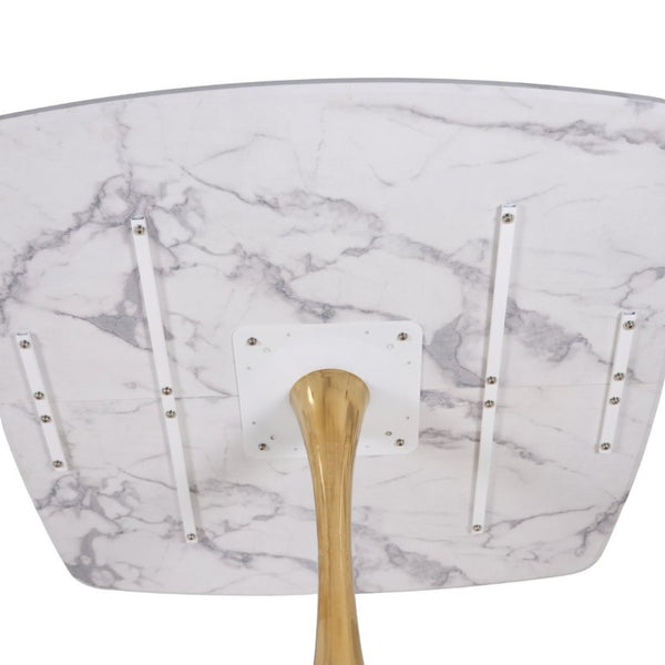 English Elm Square Pedestal Dining Table Marble Look MDF Top Metal Base Bistro Style Compact Kitchen W3766P540542