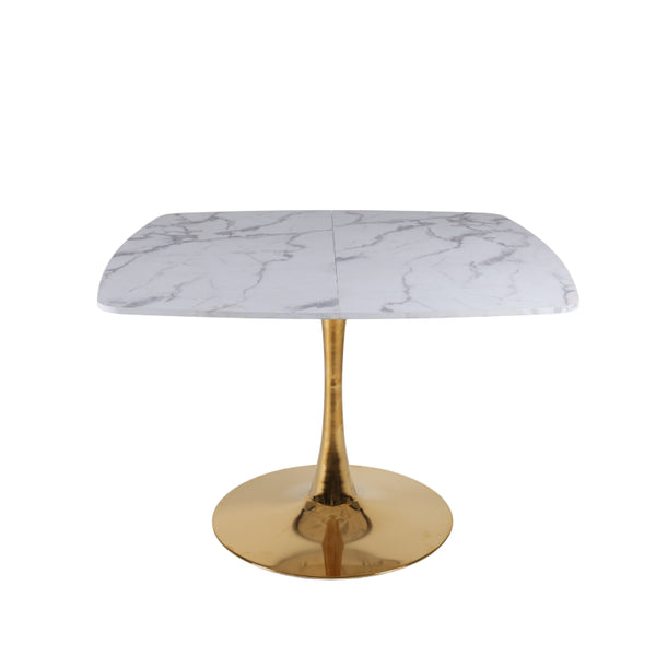 English Elm Square Pedestal Dining Table Marble Look MDF Top Metal Base Bistro Style Compact Kitchen W3766P540542