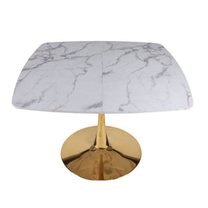 English Elm Square Pedestal Dining Table Marble Look MDF Top Metal Base Bistro Style Compact Kitchen W3766P540542