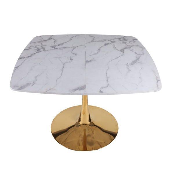 English Elm Square Pedestal Dining Table Marble Look MDF Top Metal Base Bistro Style Compact Kitchen W3766P540542