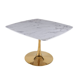 English Elm Square Pedestal Dining Table Marble Look MDF Top Metal Base Bistro Style Compact Kitchen W3766P540542
