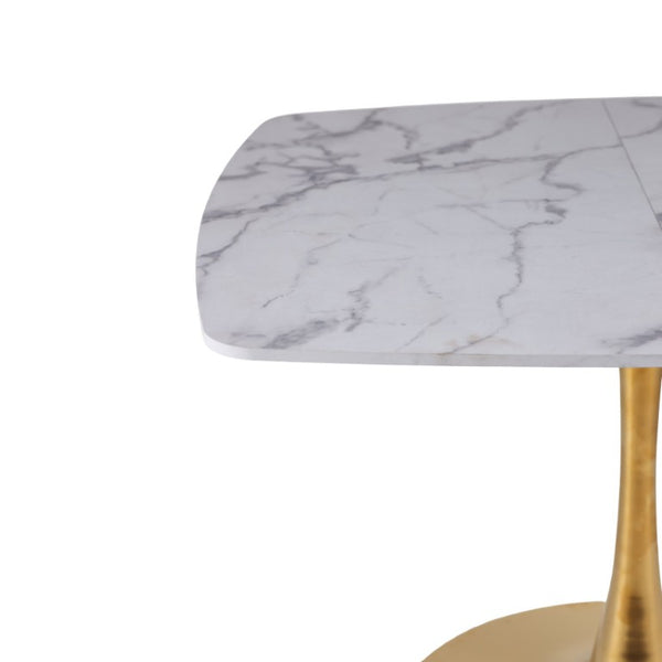 English Elm Square Pedestal Dining Table Marble Look MDF Top Metal Base Bistro Style Compact Kitchen W3766P540542