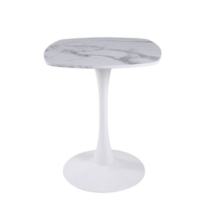 English Elm 23.62 Inch Round Marble Look Pedestal Dining Table for Modern Compact Living Spaces White Marble W3766P541238
