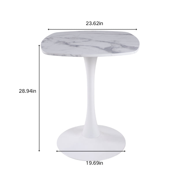 English Elm 23.62 Inch Round Marble Look Pedestal Dining Table for Modern Compact Living Spaces White Marble W3766P541238