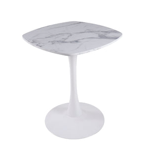 English Elm 23.62 Inch Round Marble Look Pedestal Dining Table for Modern Compact Living Spaces White Marble W3766P541238